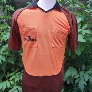 Vintage Diadora Med Referee Soccer Jersey Shirt Orange Brown Short Sleeve‎ Mens